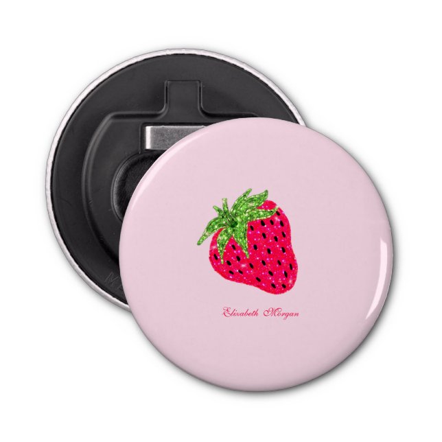 Cool Glitter Strawberry  Pink Bottle Opener (Front)