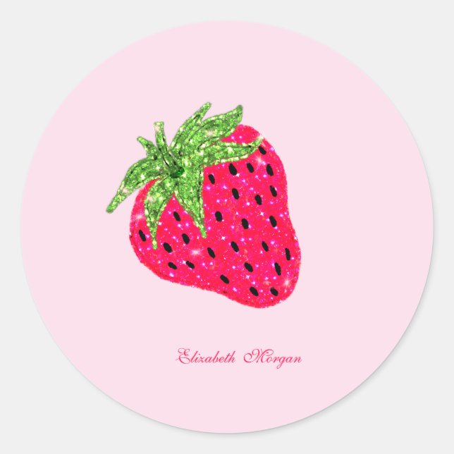 Cool Glitter Strawberry  Pink Classic Round Sticker (Front)