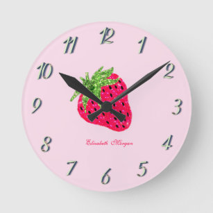 Cool Glitter Strawberry Pink Round Clock