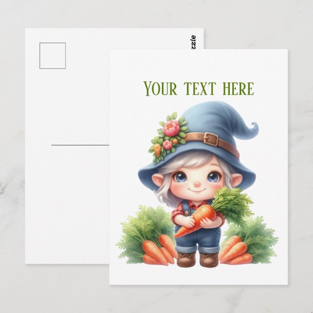 Cool gnome carrot farmer customisable  postcard (Front/Back)