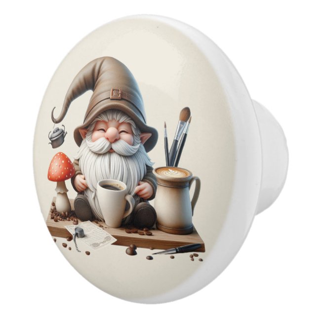 Cool gnome coffee bar ceramic knob (Right)