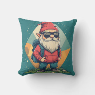 Cool Gnome on an Adventure: Fun Illustration Cushion