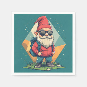 Cool Gnome on an Adventure: Fun Illustration Napkin