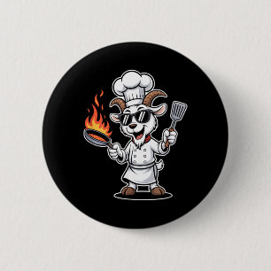 Cool Goat Chef With Pan Fire Funny Bbq Cooking 6 Cm Round Badge