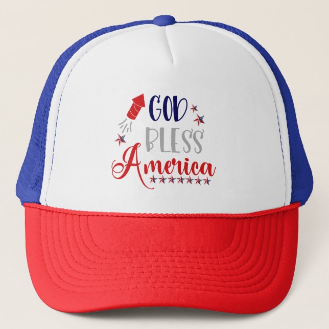 Cool God Bless America, USA American Patriot Trucker Hat (Front)