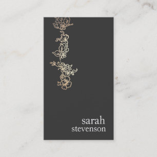 Cool Gold and Black Hand Drawn Floral Vine Business Card