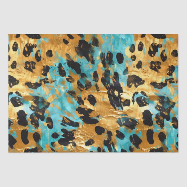 Cool Gold Aqua Leopard Tissue Paper (Front)
