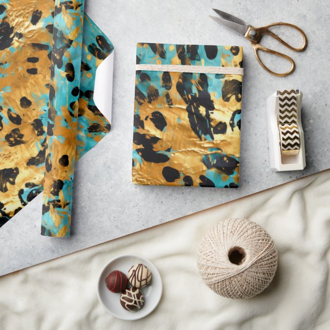 Cool Gold Aqua Leopard Wrapping Paper (Crafts)