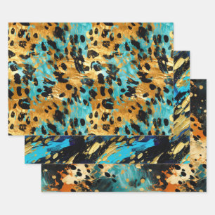 Cool Gold Aqua Leopard Wrapping Paper Sheet