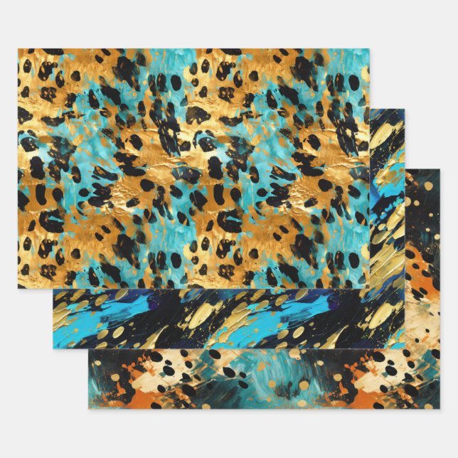 Cool Gold Aqua Leopard Wrapping Paper Sheet (Set)