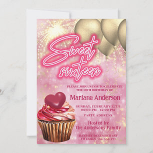 Cool gold balloon sparkle fireworks cupcake invitation