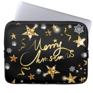 Cool Gold Black Metallic Low-key Luxury Xmas Laptop Sleeve