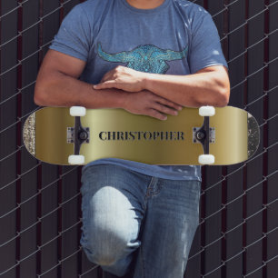 Cool Gold Black Silver Name Skateboard