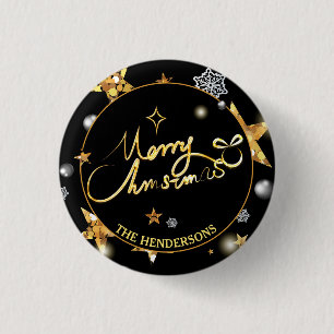 Cool Gold Black Stars Custom Merry Christmas 3 Cm Round Badge