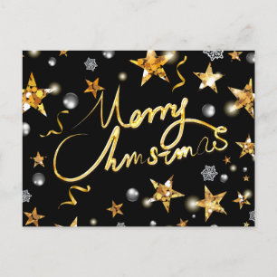 Cool Gold Black Stars Metallic Fashion Merry Xmas Holiday Postcard