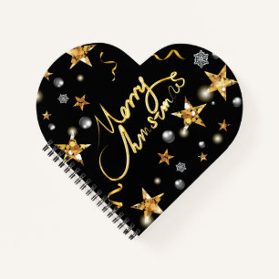 Cool Gold Black Stars Metallic Low-key Luxury Xmas Notebook