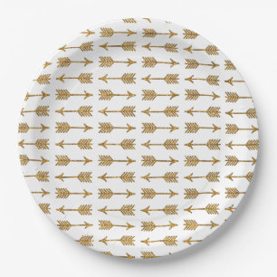 Cool Gold Brown Arrows Glitter Photo Print Paper Plate