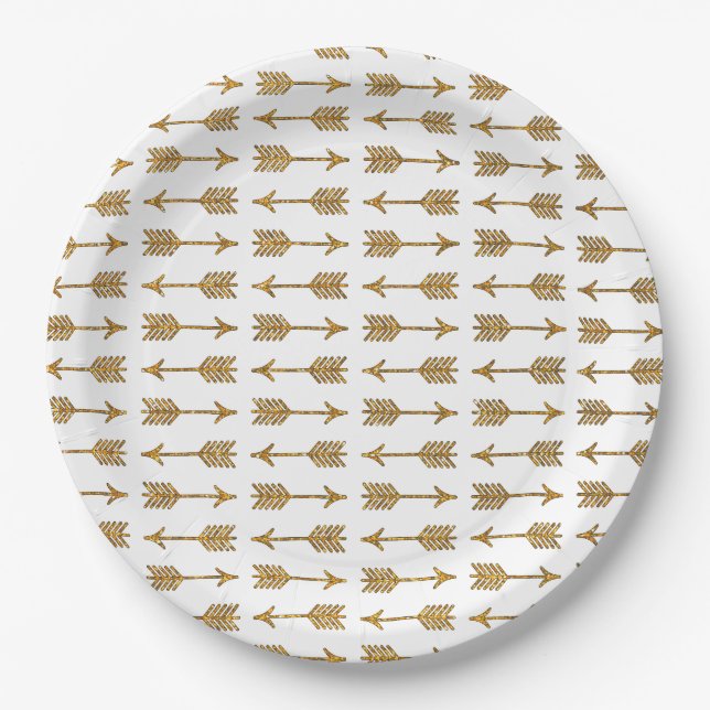 Cool Gold Brown Arrows Glitter Photo Print Paper Plate (Front)