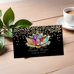 Cool Gold Diamonds Colorful Lotus Black Business Card