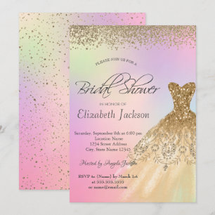 Cool Gold Dress,Diamonds Holographic Bridal Shower Invitation