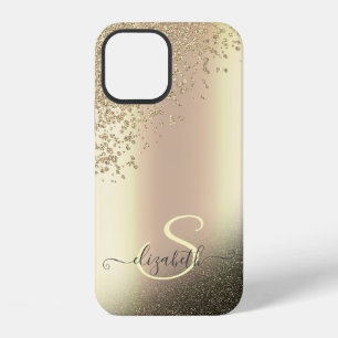 Cool Gold Glitter Diamonds Monogram iPhone 12 Case