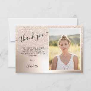 Cool gold glitter metallic ombre 3 photos Sweet 16 Thank You Card