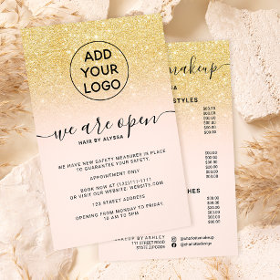Cool gold glitter prices logo pink We're open Flyer