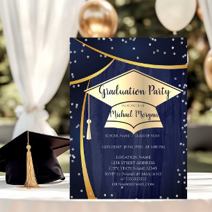 Cool Gold Graduation Cap,Diamonds Graduation Invitation