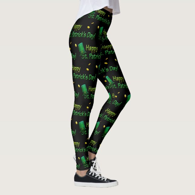 Cool Gold Green Hats Happy St. Patrick Day Phrases Leggings (Right)