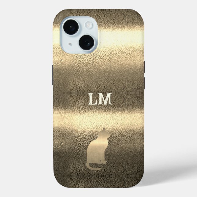 Cool Gold Look Cat Monogram Initials Case-Mate iPhone Case (Back)