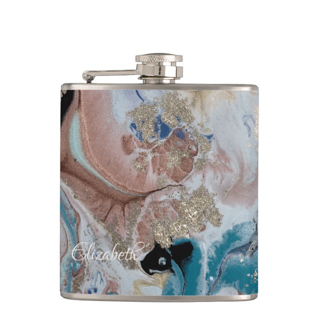 Cool Gold Marble Texture Hip Flask (Front)