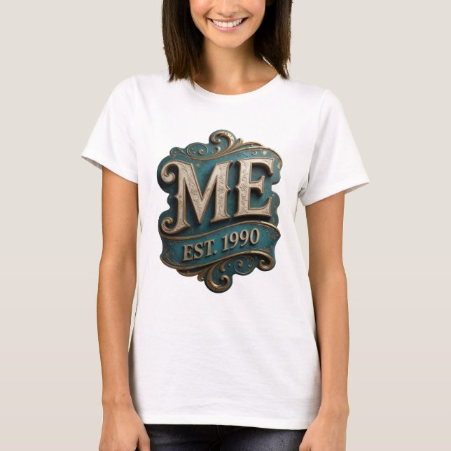 Cool Gold ME EST 1990 Text Design T-Shirt (Front)