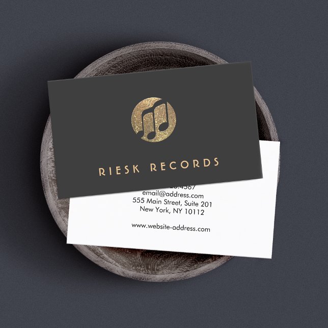 Cool Gold Music Note Logo Musician Business Card (Creator Uploaded)