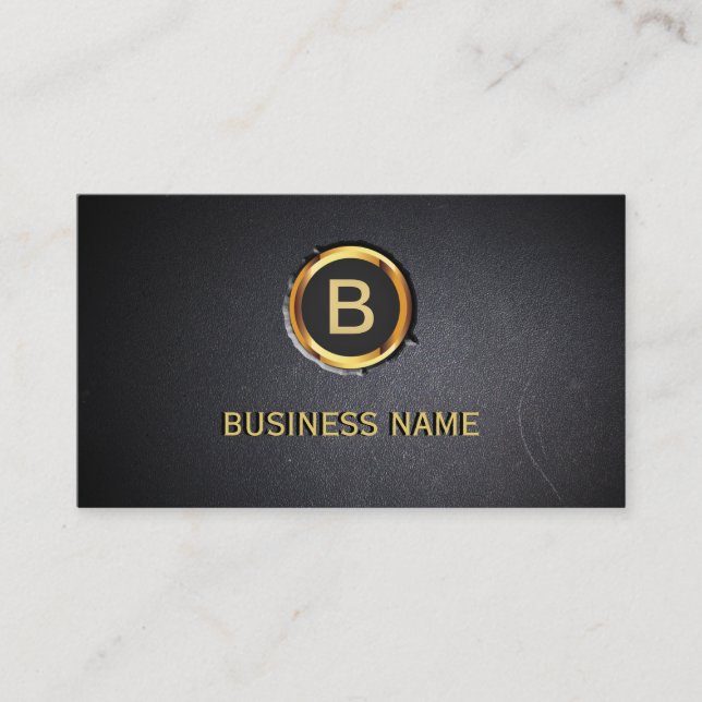 Cool Gold Ring Monogram Coal Black Business Card (Front)
