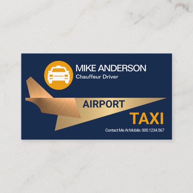 Cool Gold Rocket Jet Aeroplane Airport Taxi Driver Business Card (Front)