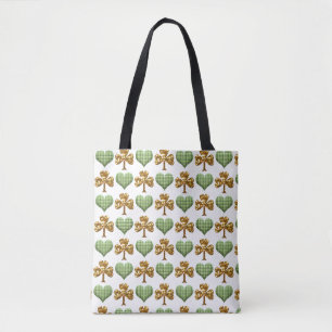 Cool Gold Shamrock Green White Hearts St.Patrick  Tote Bag