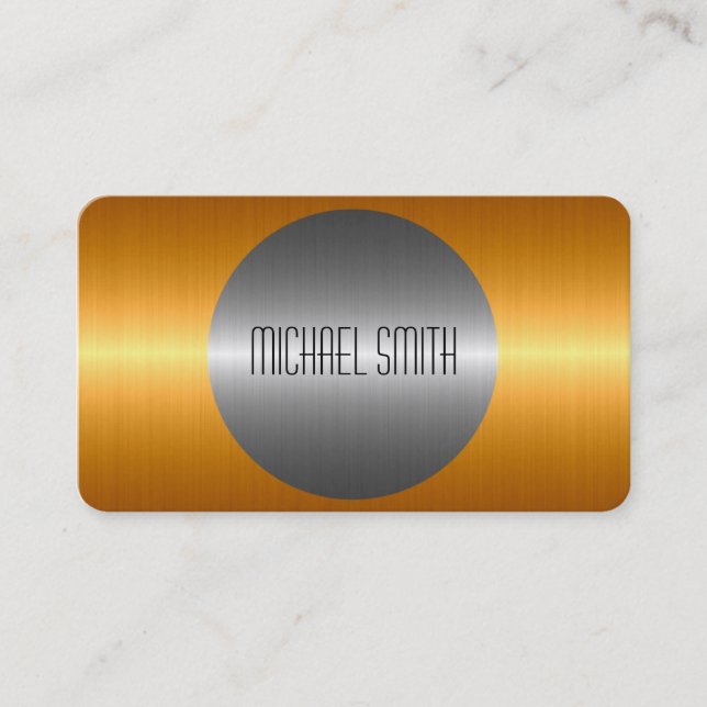 Cool Gold Silver Stainless Steel Metal Business Card (Front)