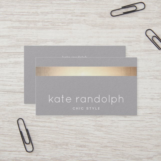 Cool Gold Striped Grey Grey Business Card (Front/Back In Situ)