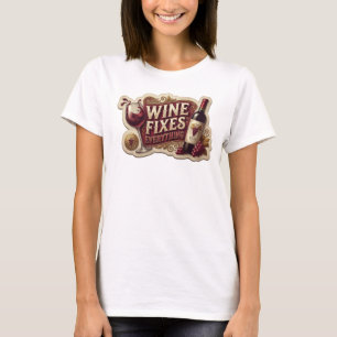 Cool Gold WINE FIXES EVERYTHING Wearable Art T-Shirt