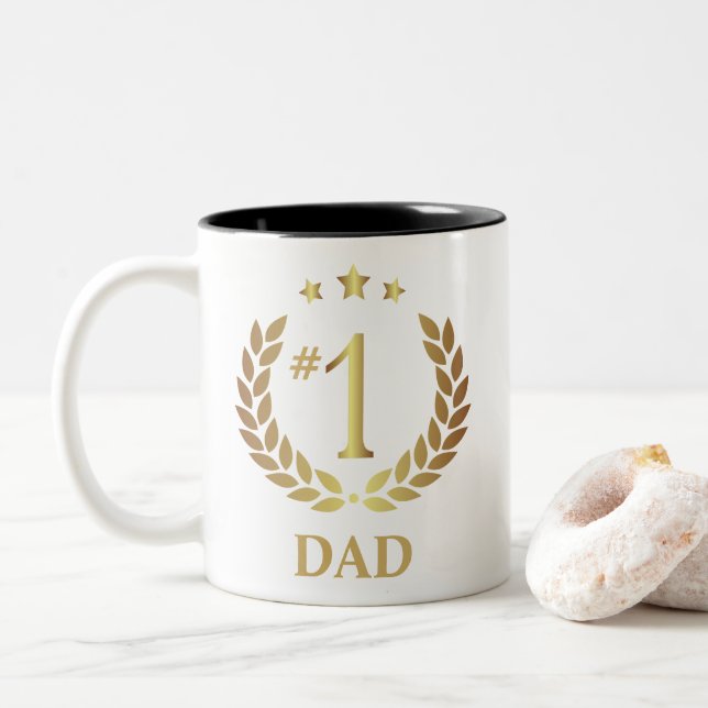 Cool Gold Wreath #1 Dad Photo Father's Day Two-Tone Coffee Mug (With Donut)