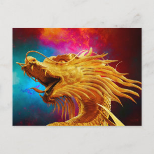 Cool Golden Dragon colourful Thailand background Postcard