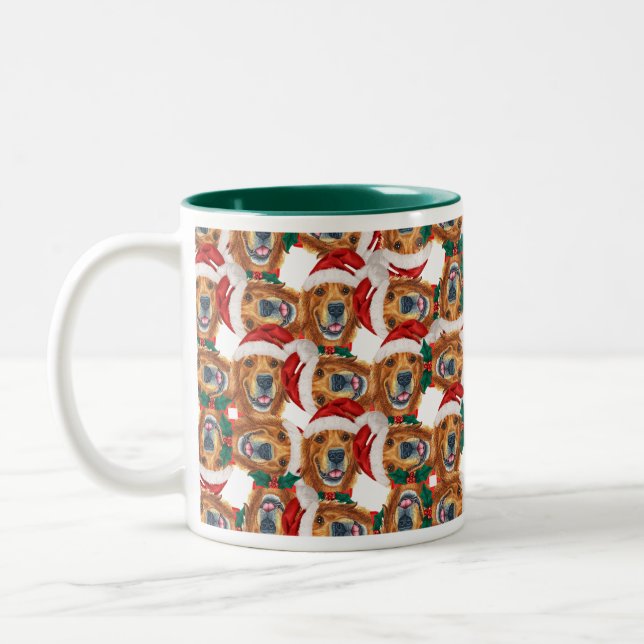 Cool Golden Retriever Face Christmas Pattern Two-Tone Coffee Mug (Left)