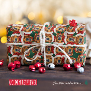 Cool Golden Retriever Face Christmas Pattern Wrapping Paper