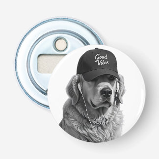 Cool Golden Retriever Good Vibes Bottle Opener
