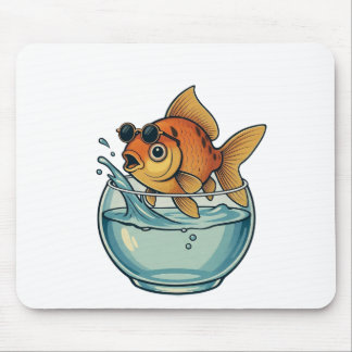 Cool Goldfish Splashing in Sunglasses Mouse Mat