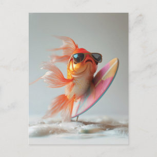 Cool Goldfish Surfing on a Wave Holiday Postcard
