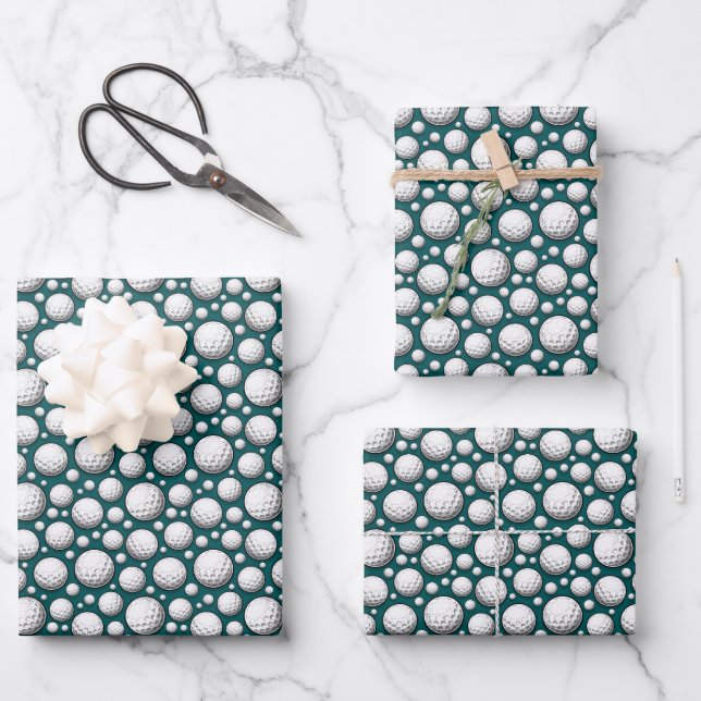 cool golf ball sports pattern tiled  wrapping paper sheet (Front)