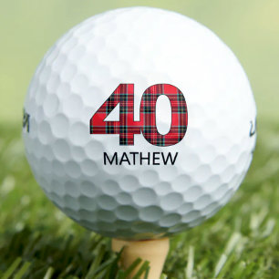 Cool Golfer Gift 40th Birthday red plaid design 40 Golf Balls