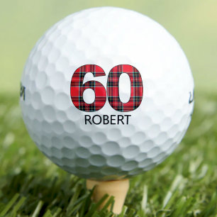 Cool Golfer Gift 60th Birthday red plaid design 60 Golf Balls