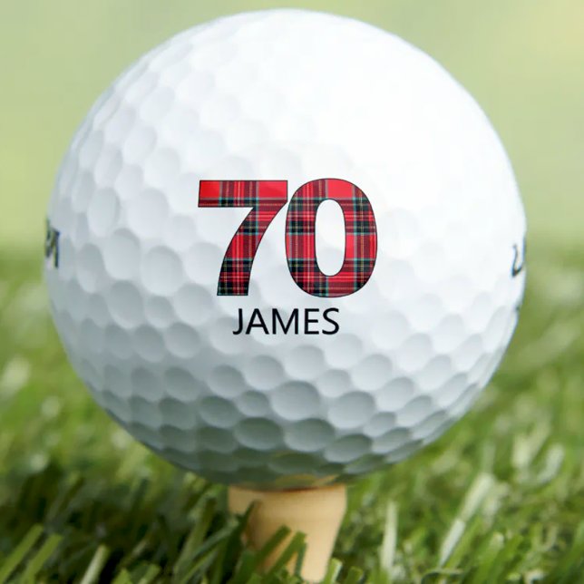 Cool Golfer Gift 70th Birthday red plaid design 70 Golf Balls (Creator Uploaded)